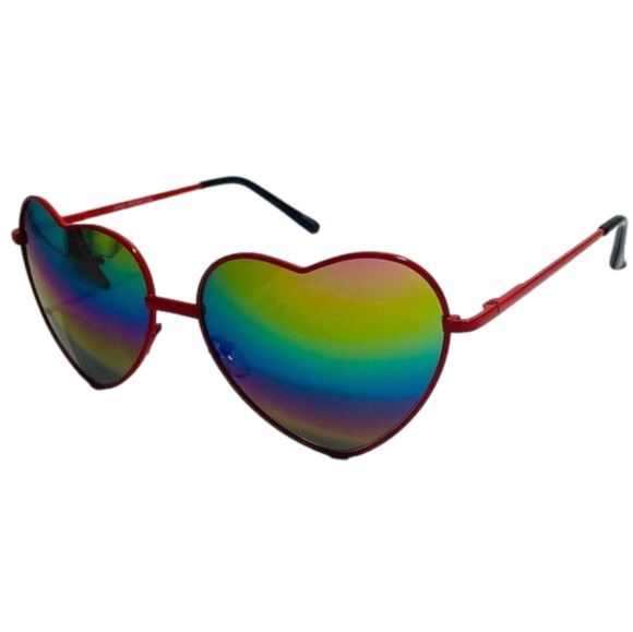 6018 | Red Frame Rainbow Lens Heart Sunglasses - Picture 3 of 5